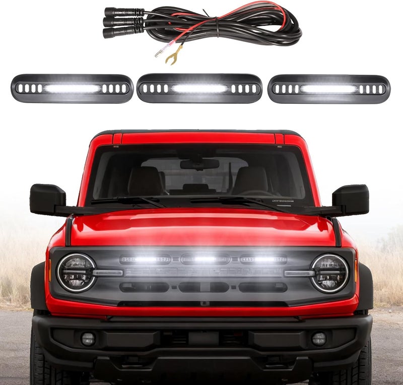 CFDSDE LED Grille Lights for Ford Bronco 2024 2021 2022 2023 Front Grill Inserts Light Snap-on Lamps Fits for Big Bend Outer Bank Accessories 2-4 Door (White Lights, 3PCS) - Image 1